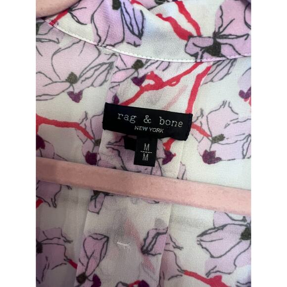 Rag & Bone Top Size MED Short Sleeve Blouse Pink Floral Print Collar - Picture 5 of 7